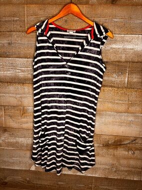 Venus Striped Black and White V-Neck swim cover up hoodie